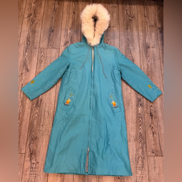 Vintage 1970s Bayview Crafts Wool Parka Coat Fur Hood Made in Canada Inuit - Picture 2 of 16